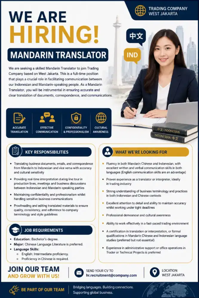 Dibutuhkan segera translator mandarin.