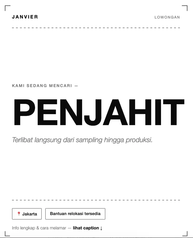 Lowongan Kerja: Penjahit / Tailor