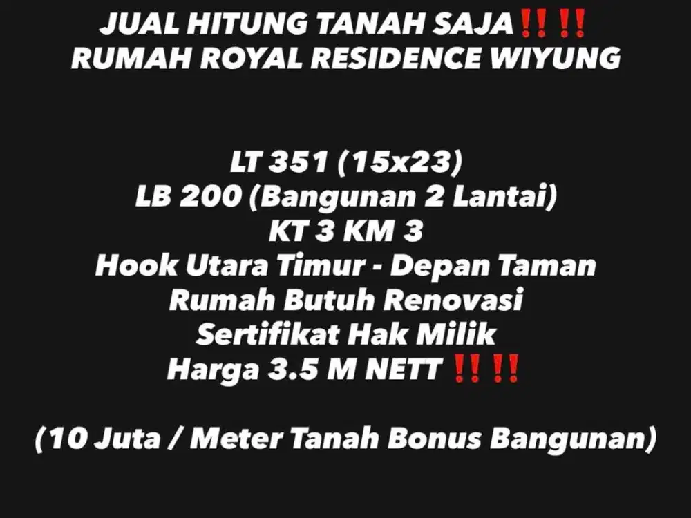 MURAH HITUNG TANAH, Rumah Royal Residence Wiyung SHM