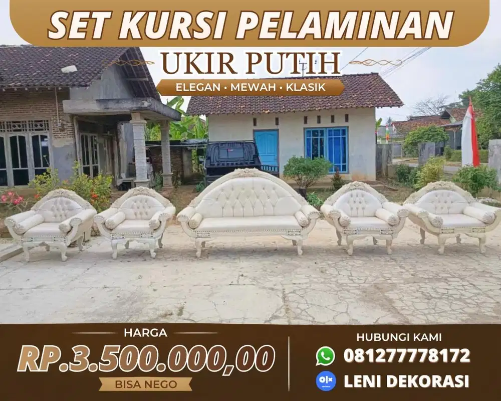 DIJUAL SET KURSI PELAMINAN UKIR PUTIH BEKAS