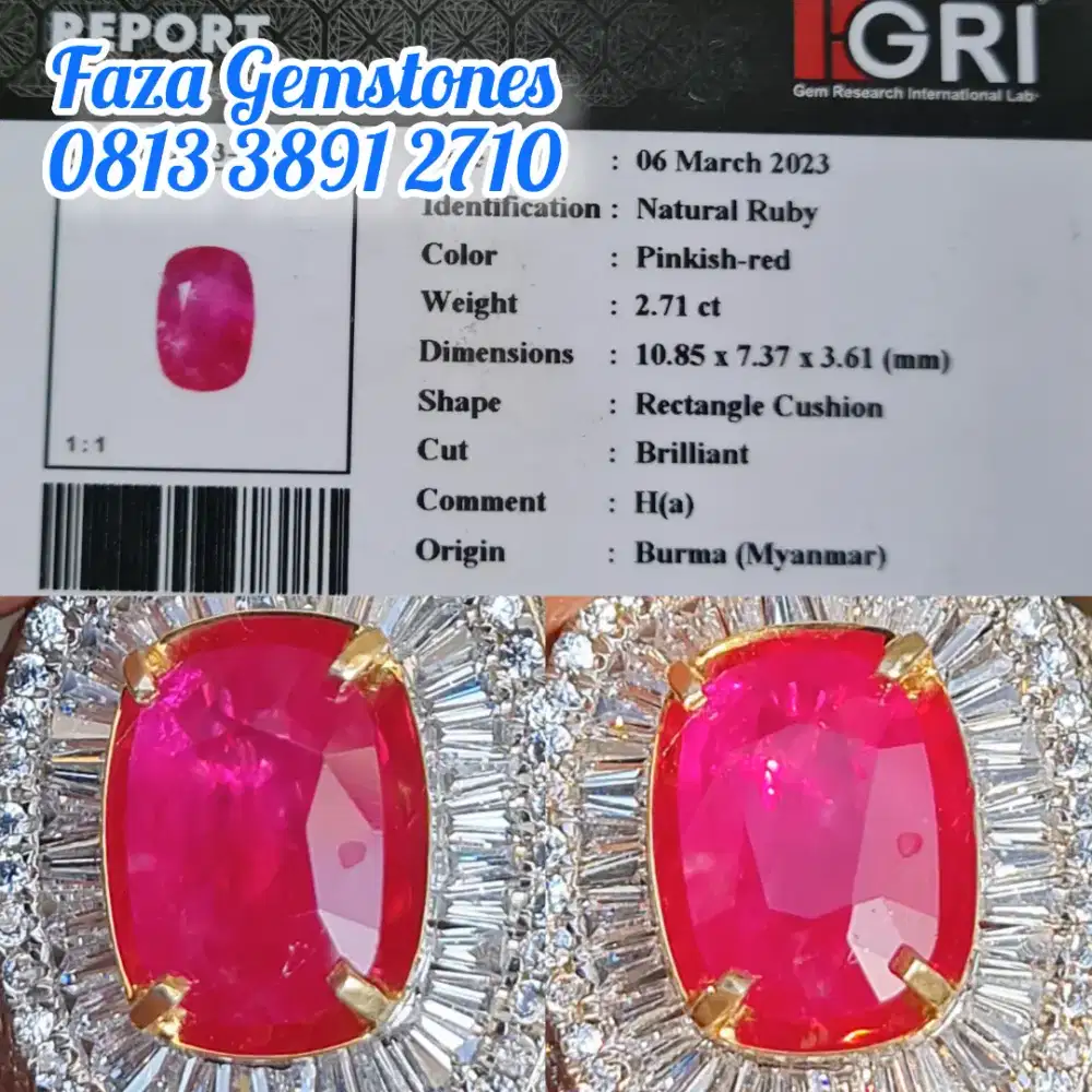 HQ Natural Ruby Burma, Real nya lebih Christal & Merah, Meja Lebar