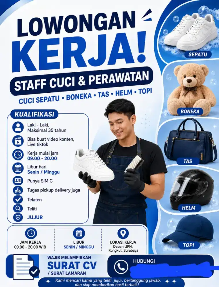 LOWONGAN KERJA KARYAWAN CUCI SEPATU