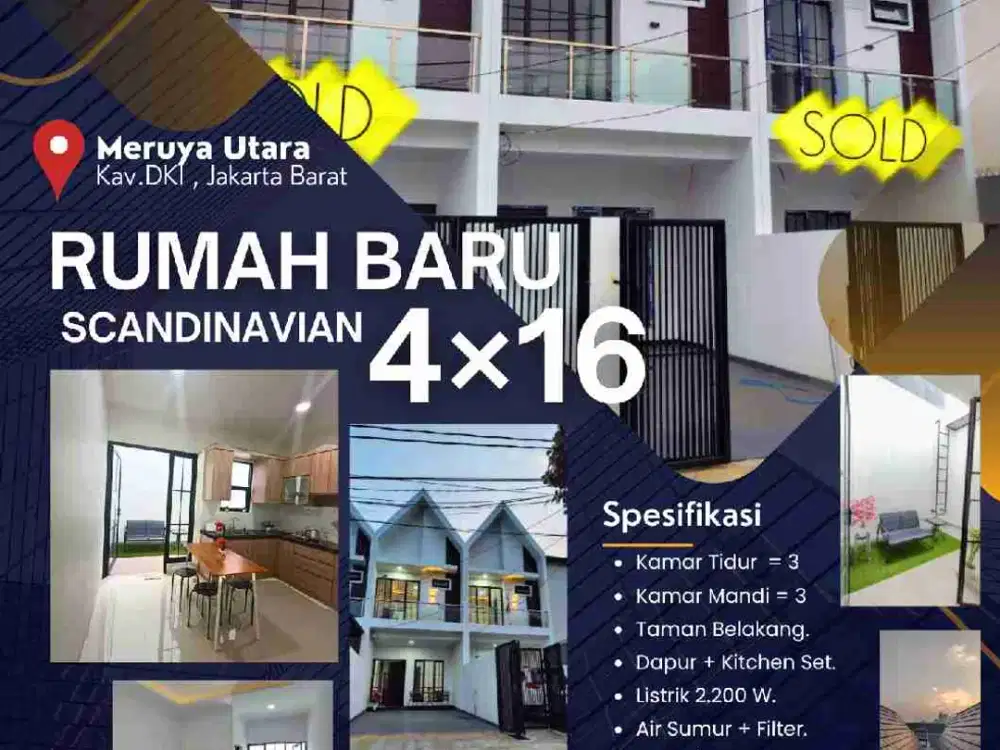 RUMAH BARU 4x16 MERUYA UTARA, FASAD SKANDINAVIA. Jakarta Barat