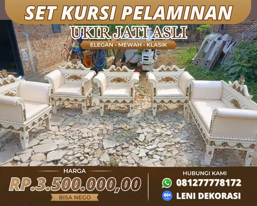 DIJUAL SET KURSI PELAMINAN UKIR JATI ASLI BEKAS