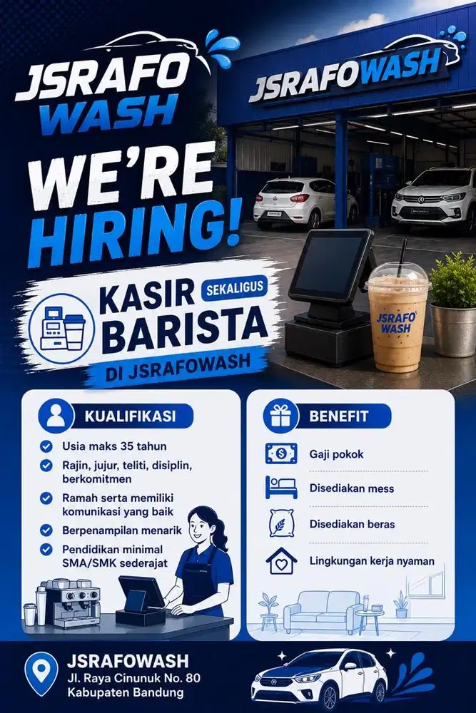 LOWONGAN KERJA KASIR SEKALIGUS BARISTA CARWASH