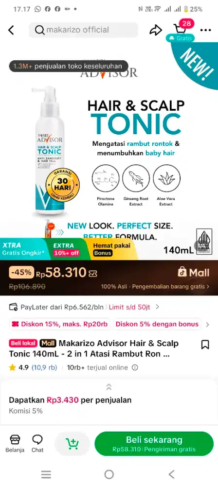 Makarizo Advisor Hair dan Scalp Tonic