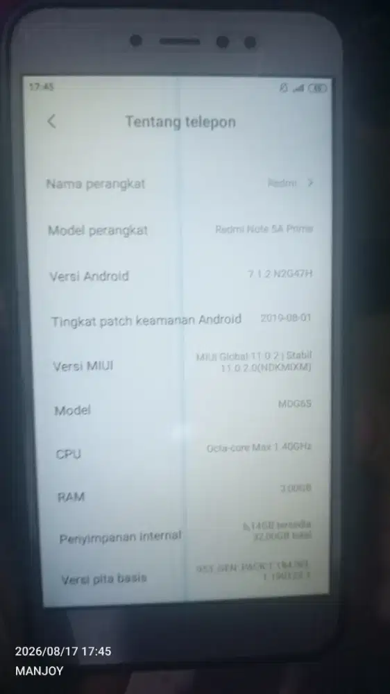 Redmi note 5A prime 3/32