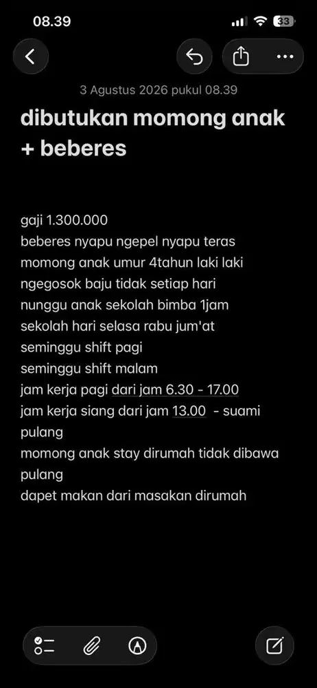 dicari momong anak + beberes