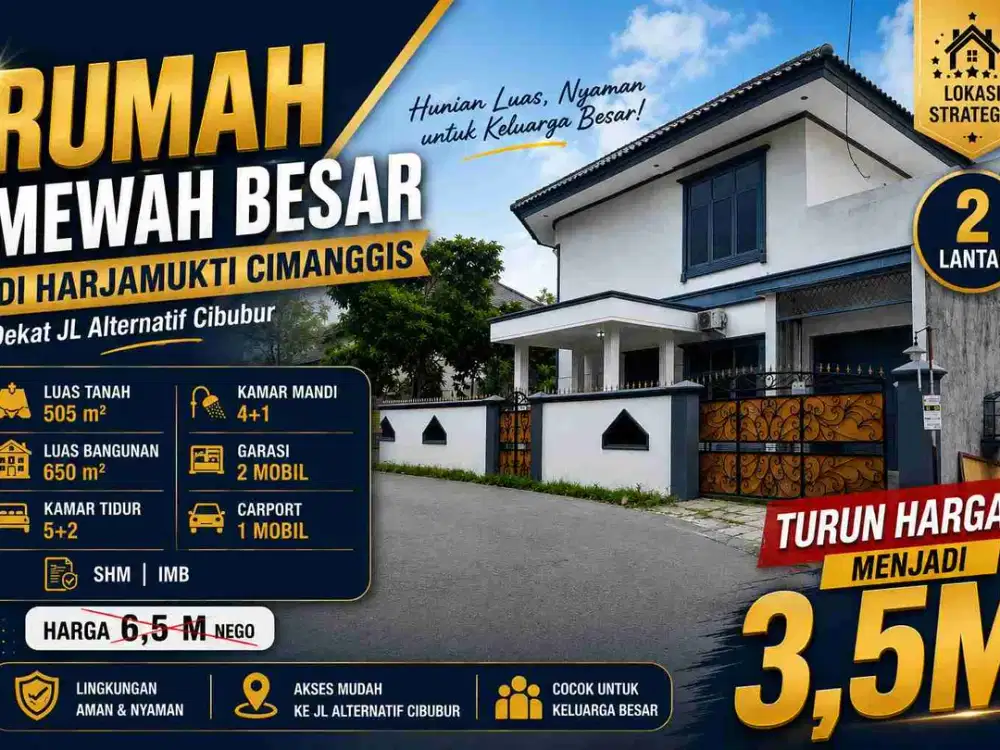 Dijual Rumah Mewah Besar Lokasi Harjamukti Cimanggis, Dekat Jl. Alternatif Cibubur