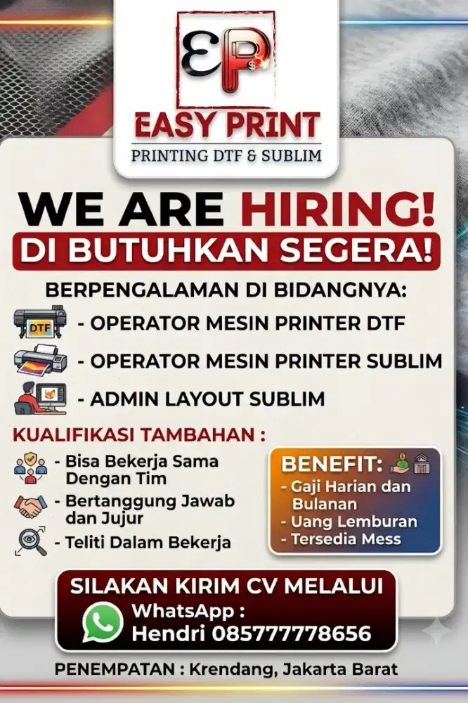 Di Butuhkan Segera Berpengalaman