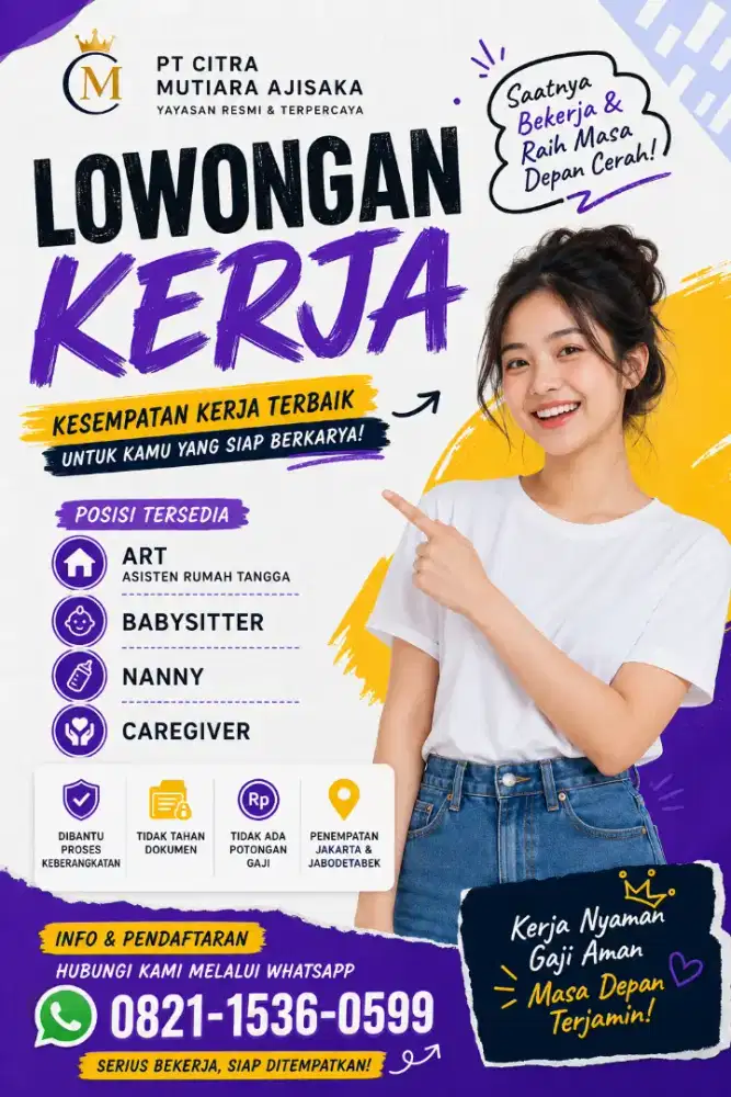 LOWONGAN KERJA PRT & BABYSITTER - TANPA IJAZAH, TANPA BIAYA