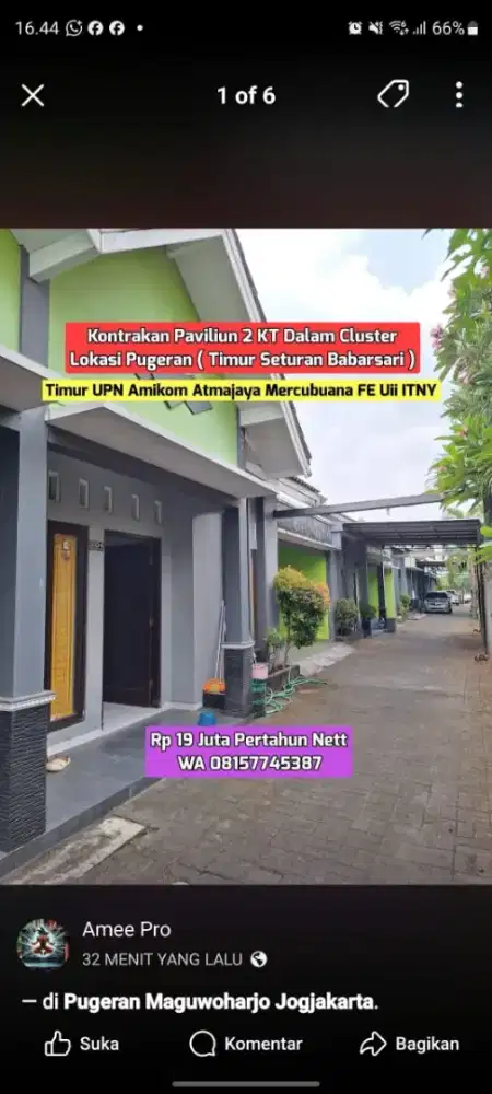 PAVILIUN 2 KT PUGERAN ( DEKAT SETURAN UPN ATMAJAYA BABARSARI ) 19JUTA