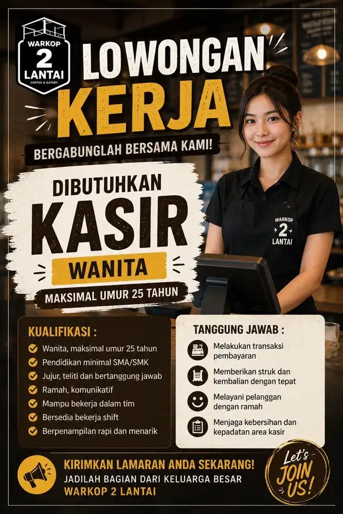 LOWONGAN KASIR WARKOP 2 LANTAI