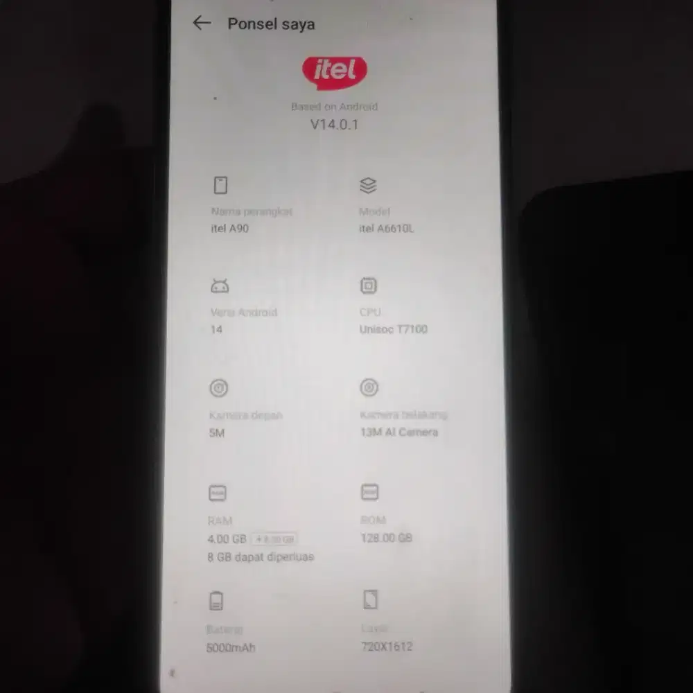 HP ITEL A90 Ram 4 + 8 Rom 128GB