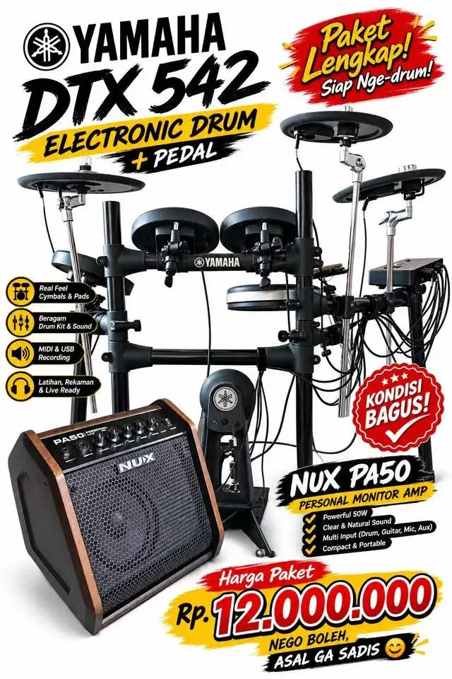 Drum Elektronik Yamaha DTX 542 + Speaker NUX PA50