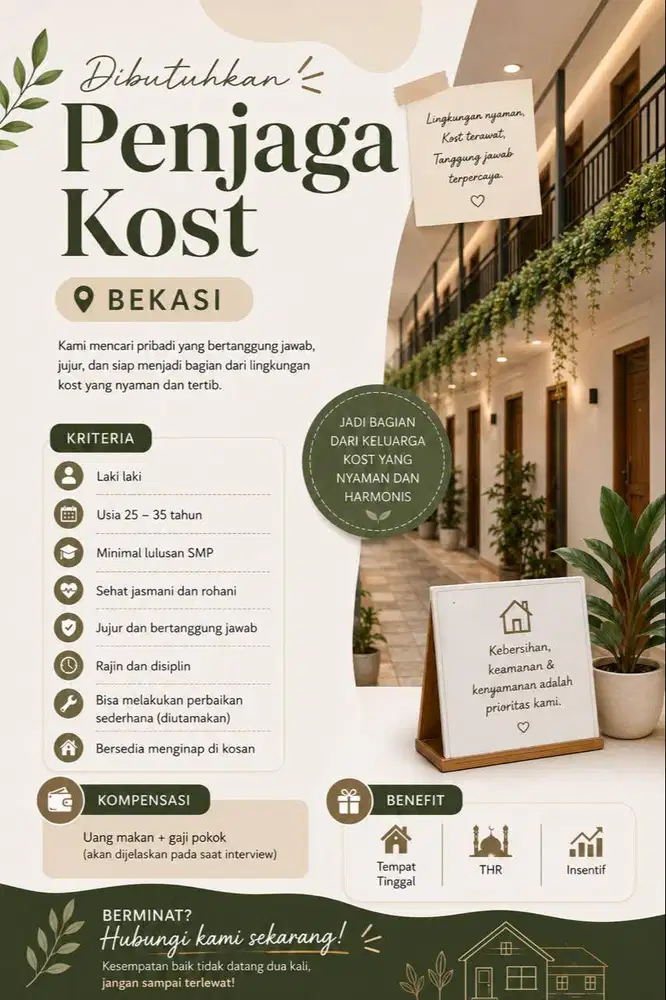 Lowongan Kerja untuk Penjaga Kost