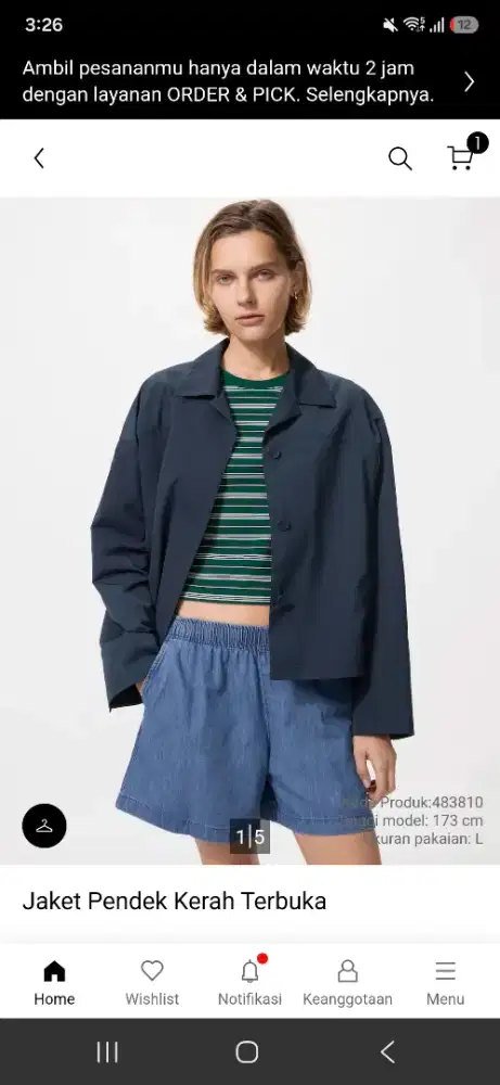 Jacket uniqlo navy size m