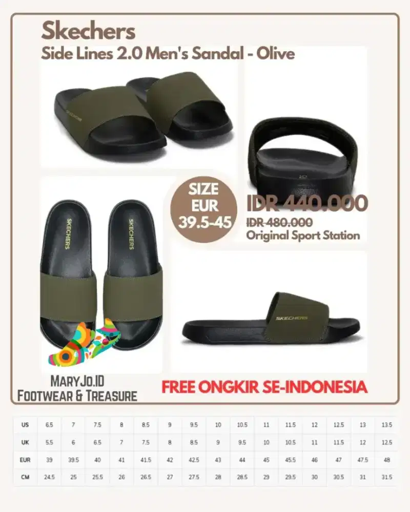 Skechers Side Lines 2.0 Men's Sandal - Olive : Size 39.5-45