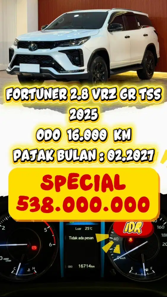 [ ODO 16.000 KM ] Toyota Fortuner 2.8 VRZ GR Sport TSS 2025 Siap Pakai