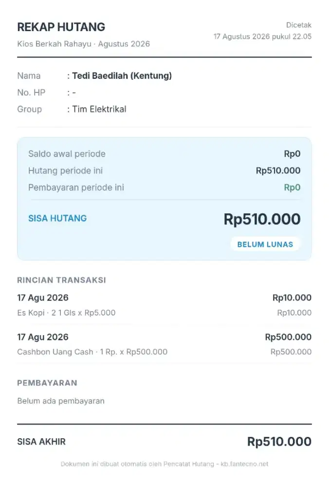 Aplikasi warteg warkop kios baso dll data hutang