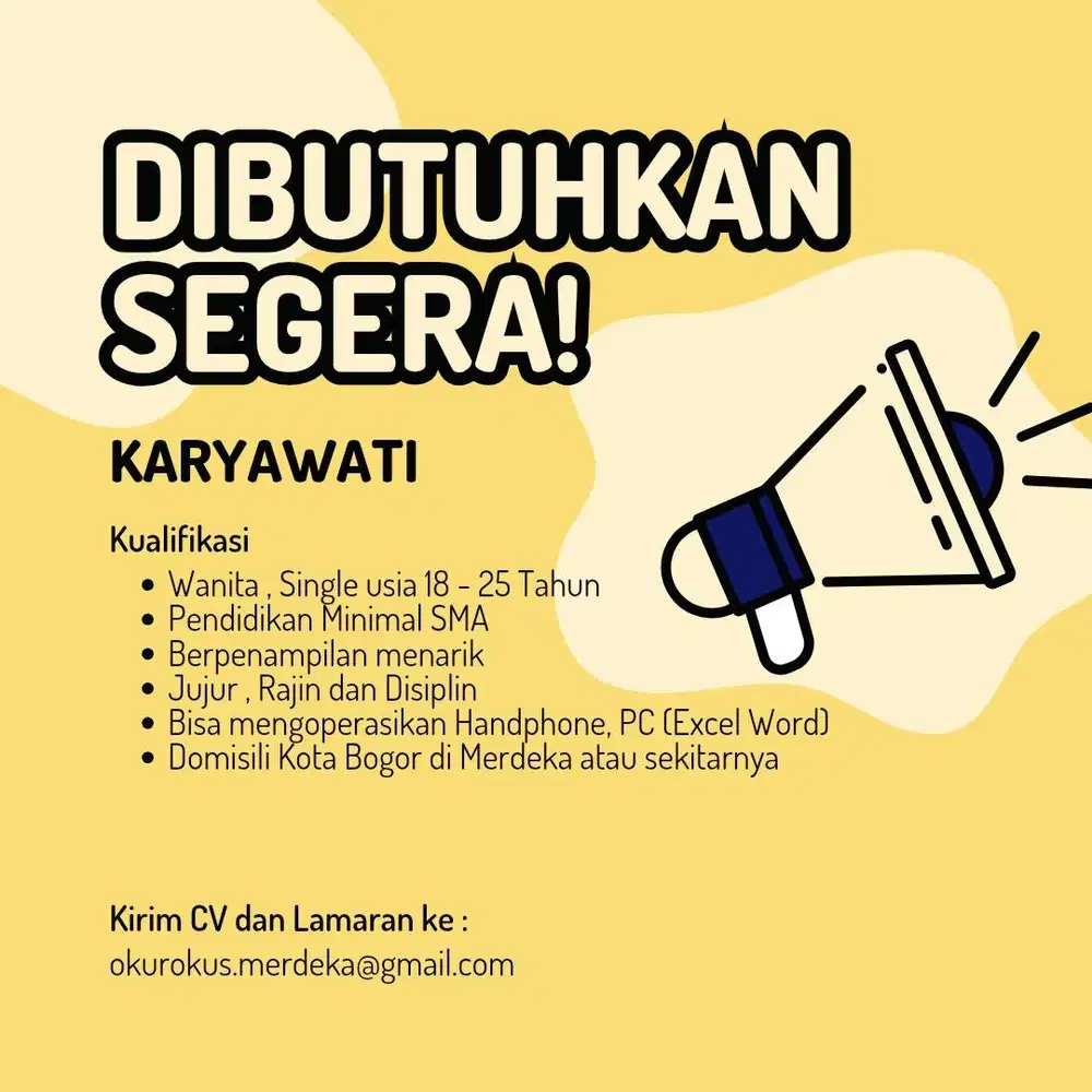 Dicari Karyawati Untuk Jaga Toko Bogor Tengah