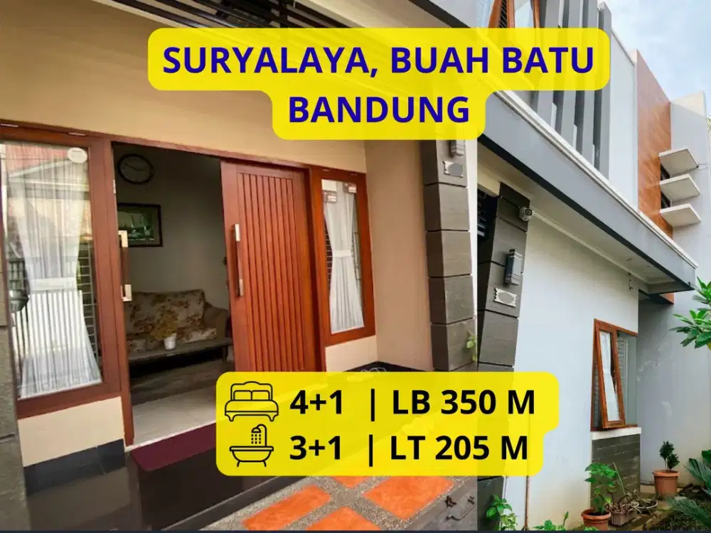 DIJUAL RUMAH LUAS FULL FURNISHED – SURYALAYA, BUAH BATU, BANDUNG LT 205 m² | LB 350 m² | 4+1 KT | 3+1 KM | SHM |