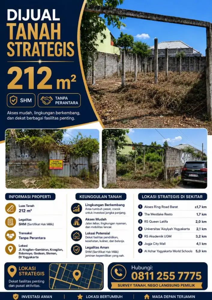 Tanah SHM 212 m² Godean Sleman, Dekat Ring Road Barat