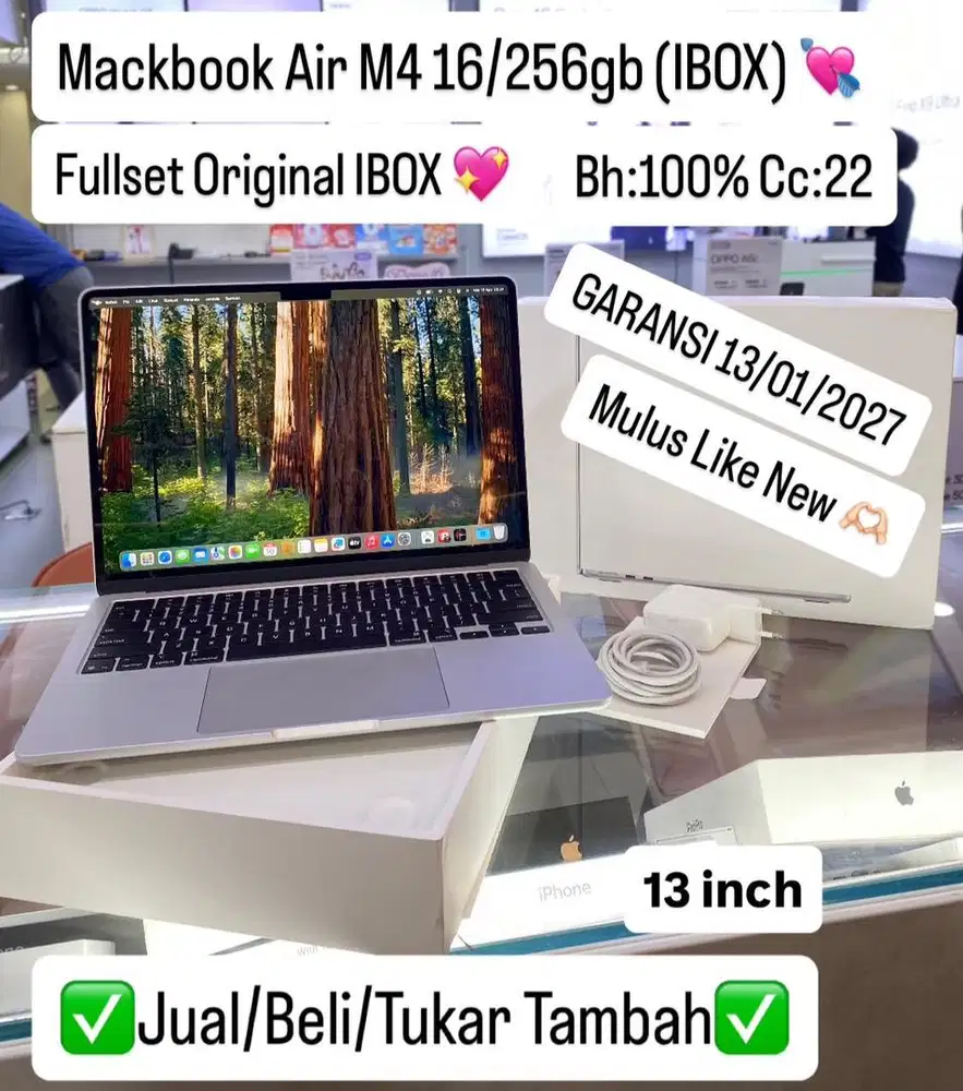 Macbook Air M4 13 inch 16/256 Gb Silver Iboc masih garansi