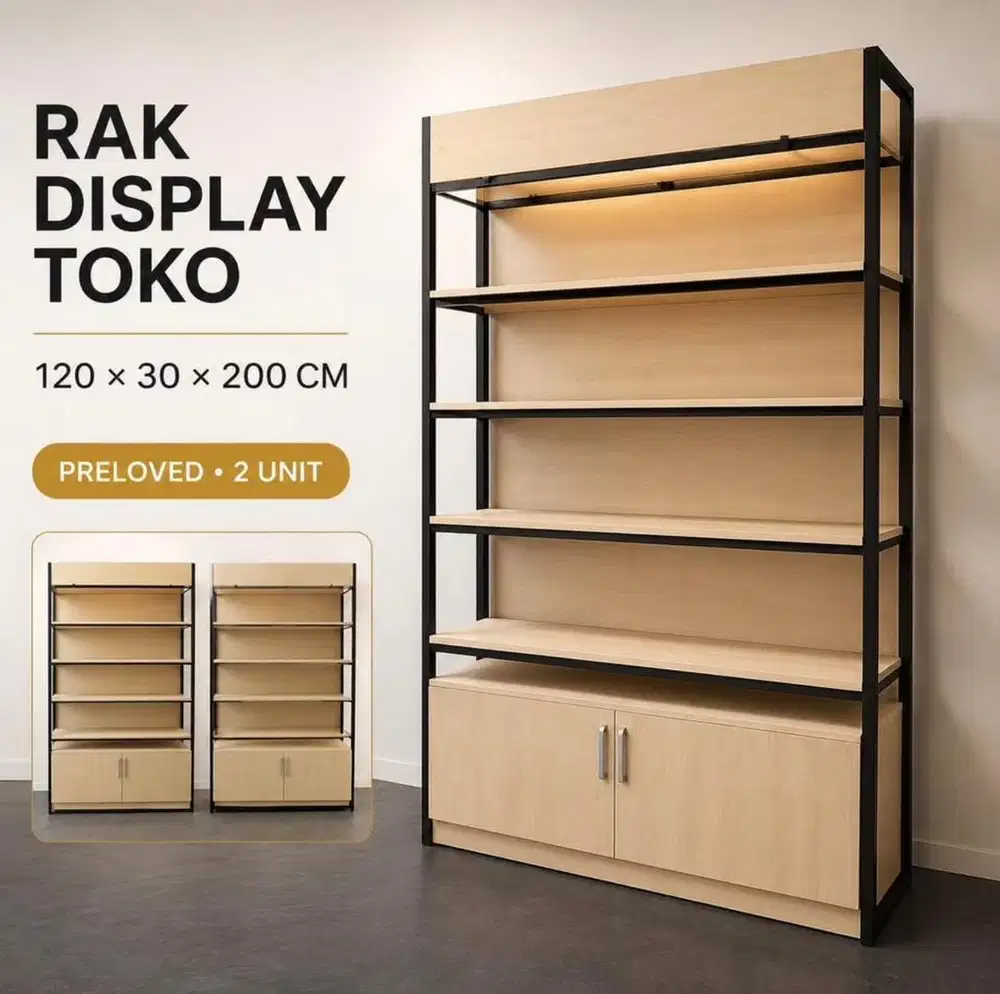Rak Display / Lemari Rak Besi Kayu Minimalis Industrial 2 Set
