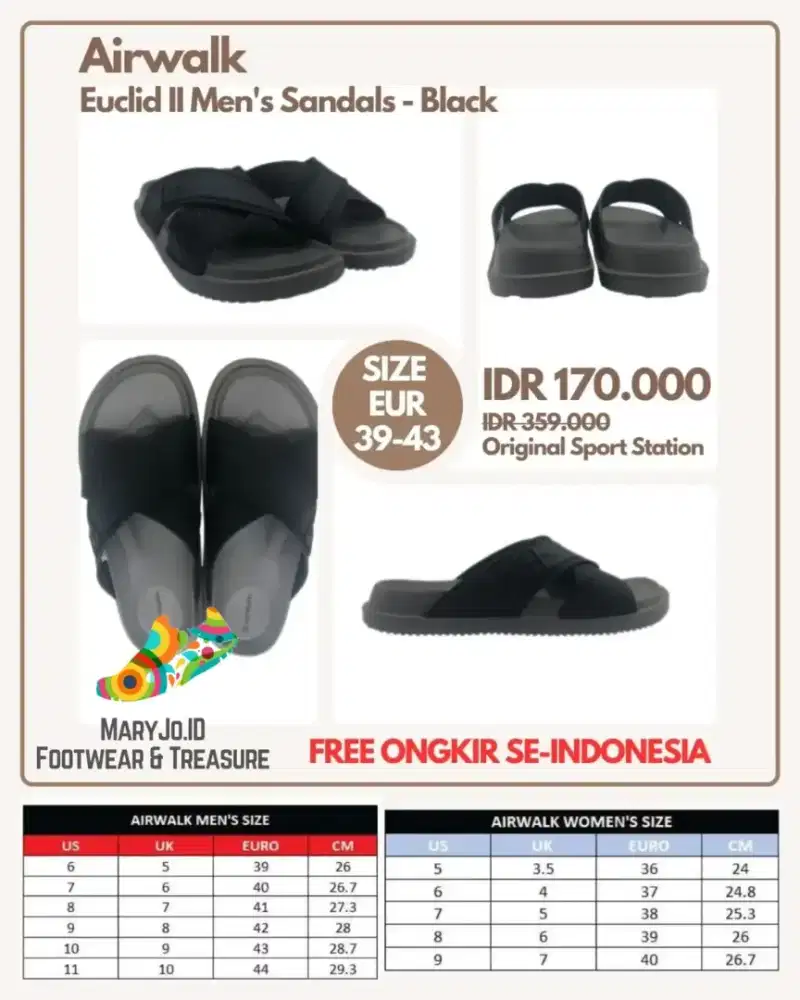 Airwalk Euclid II Men's Sandals - Black : Size 39-43