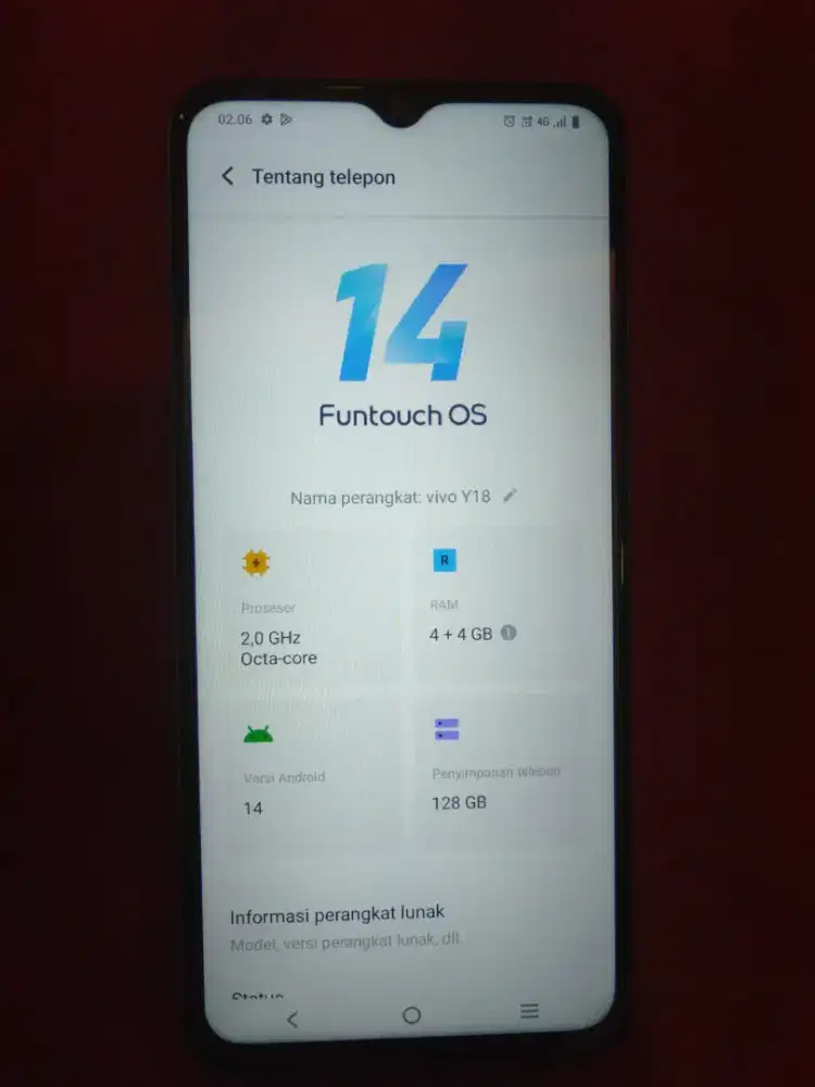 Di jual BU HP vivo Y18 NFC, ram 4+4/128, HP dan casan, lokasi jakpus.