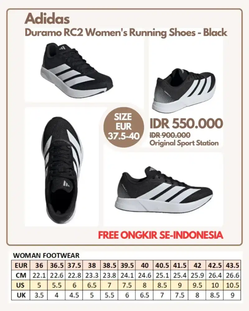 Adidas Duramo RC2 Women's Running Shoes - Black : Size 37.5-40