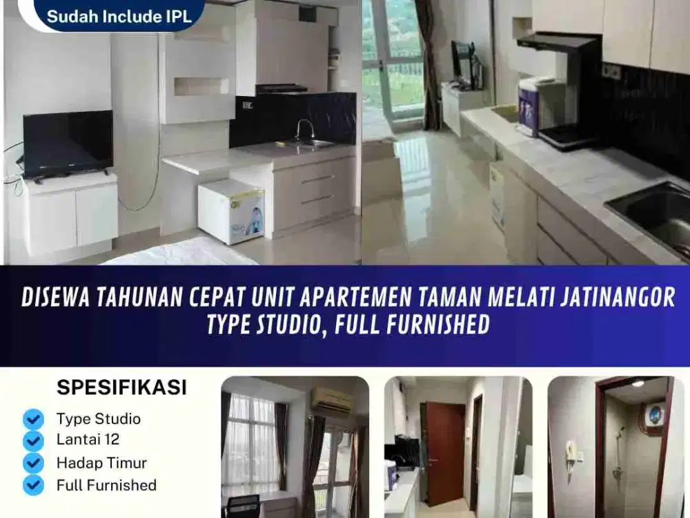 Disewa Tahunan Cepat Unit Apartemen Taman Melati Jatinangor
Type Studio, Full Furnished, Harga Sewa Sdh Include IPL