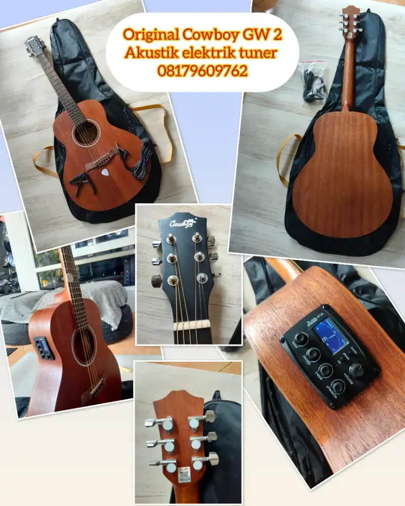 Gitar original Cowboy Gw 2 akustik elektrik tuner lengkap siap pakai