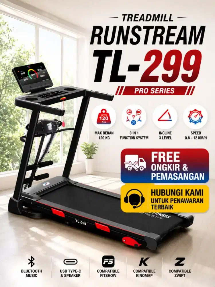 Treadmill Total Fitness TL-299 | DC 2HP • Max 120 Kg • Bluetooth