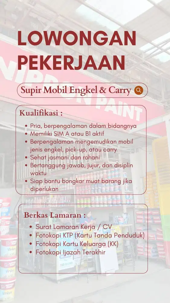 DI BUTUHKAN SUPIR