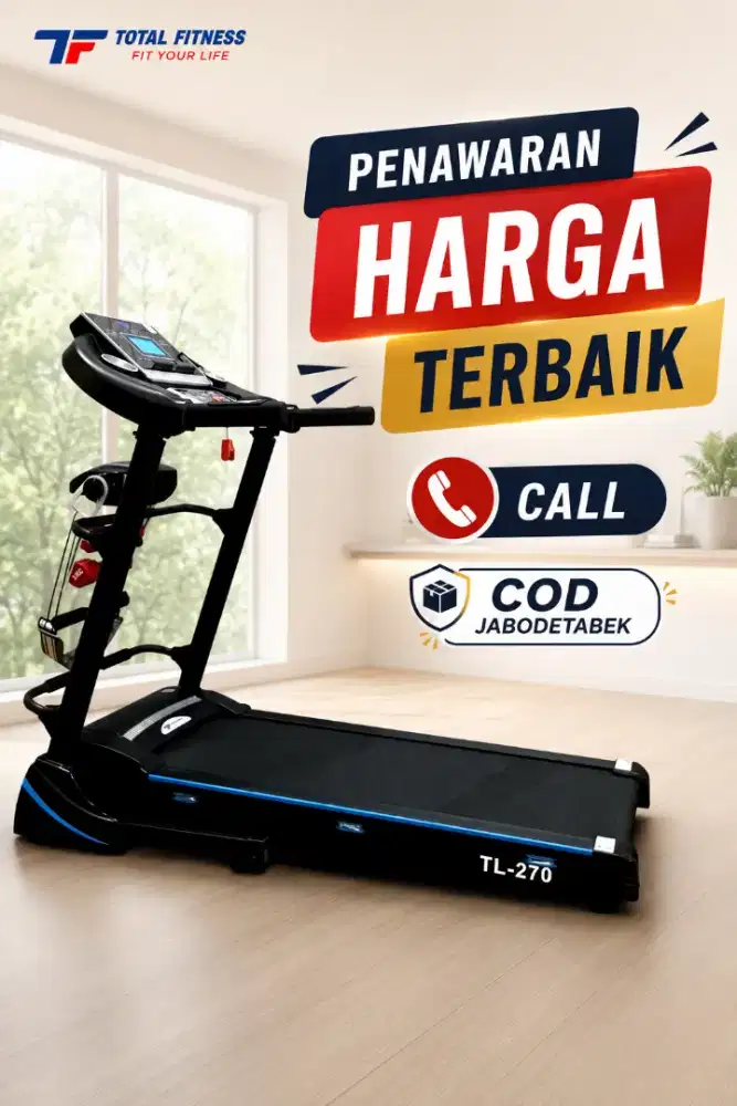 TREADMILL ELEKTRIK TOTAL FITNESS TL-270 | AUTO INCLINE 15% | 3 IN 1 |