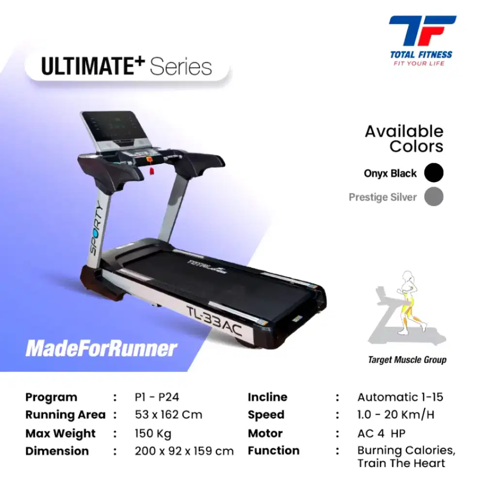 Treadmill Besar & Kokoh TL-33AC | AC 4HP + Incline | COD Jabodetabek