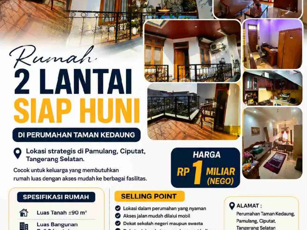 HOT LISTING Rumah 2 Lantai SHM 4 KT di Pamulang, Ciputat – Siap Huni, Harga 1 M Nego