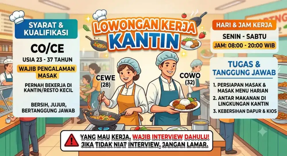 Dicari Karyawan untuk Kantin Harus Bisa Masak