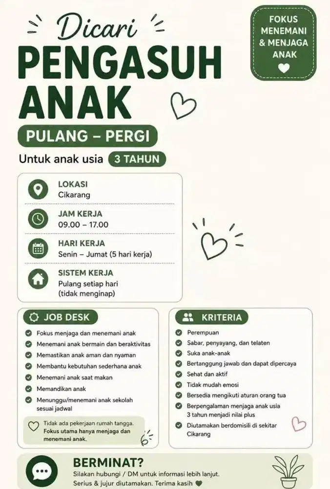 Dicari pengasuh anak