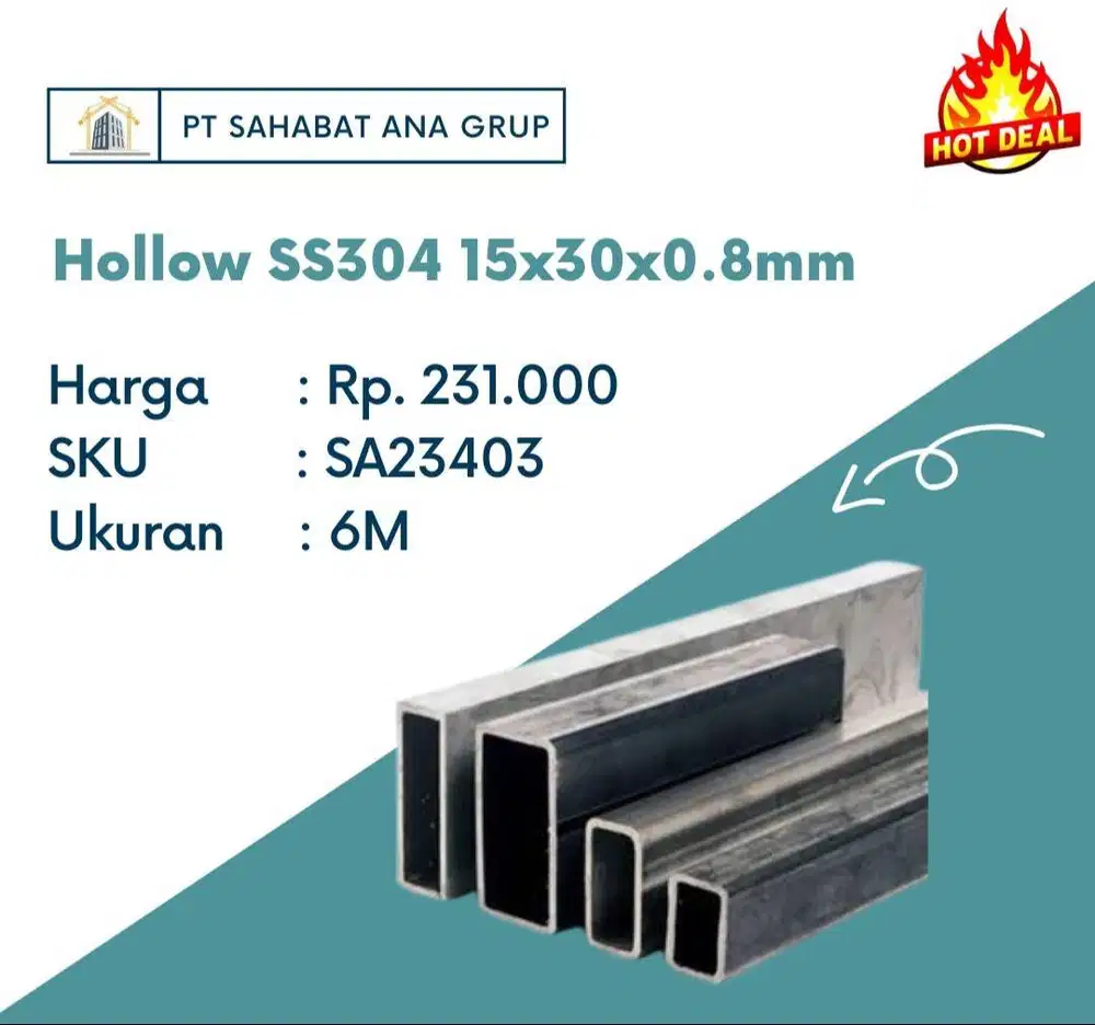 Hollow SS304 15 x 30 x 0.8mm
