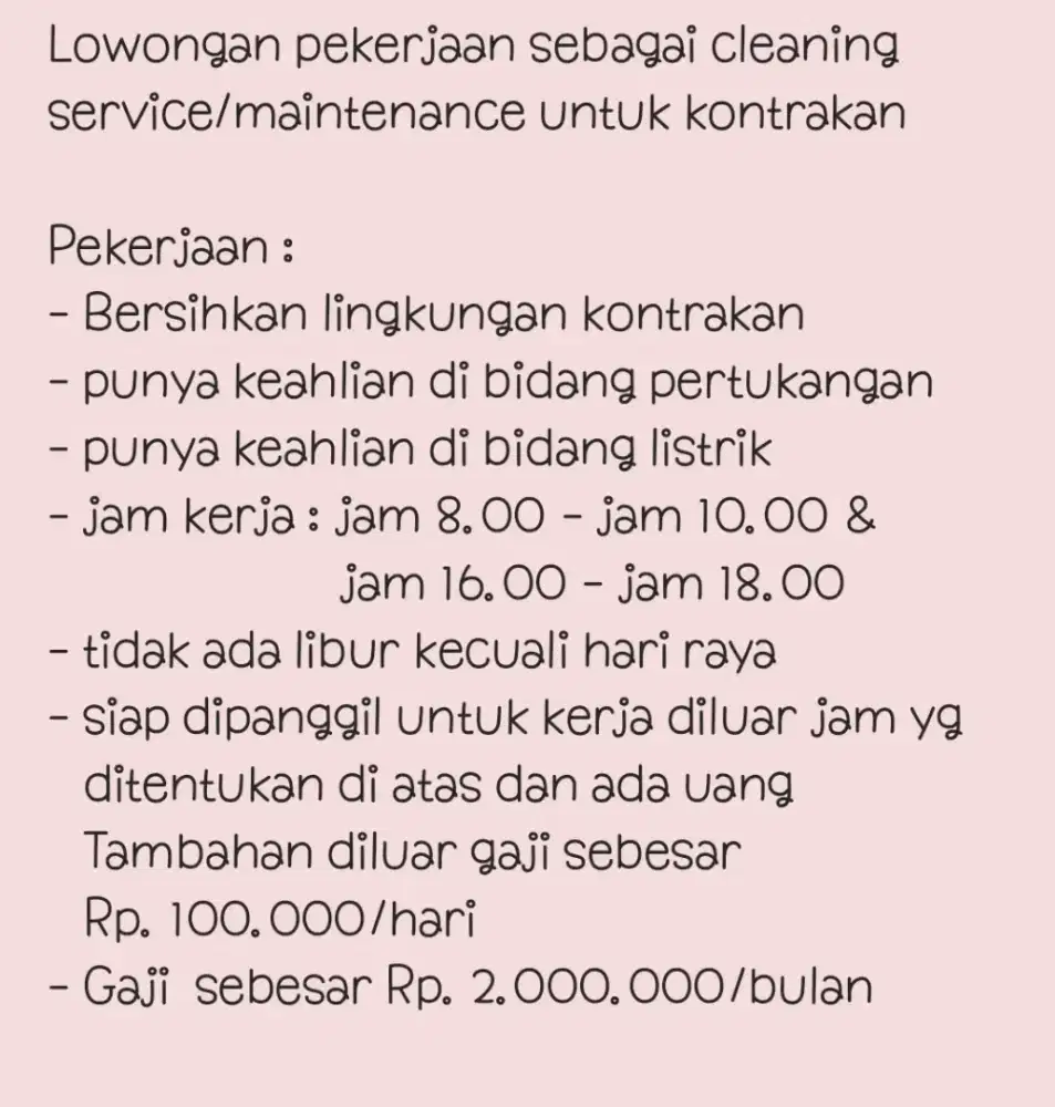 Lowongan Maintenance Kontrakan