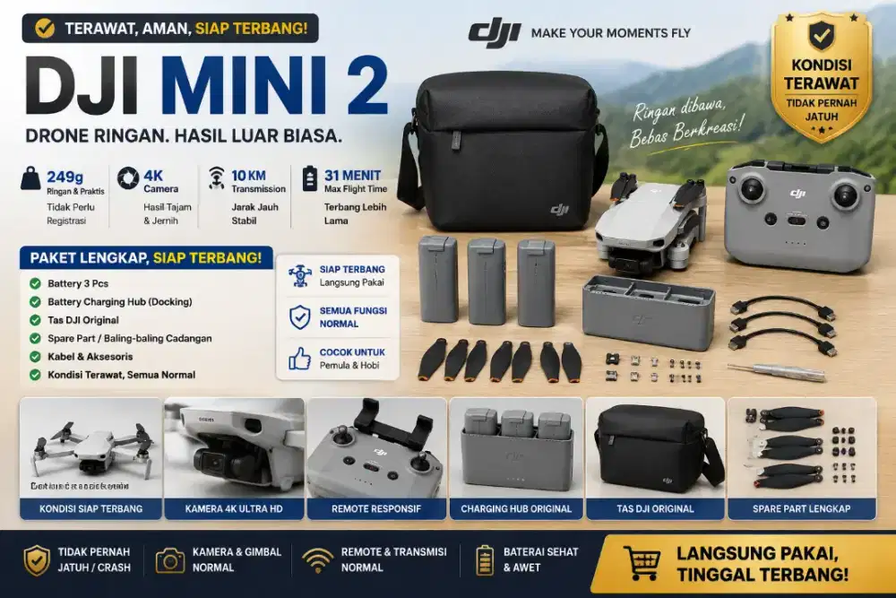 Drone DJI Mini 2 Bekas – Terawat, Tidak Pernah Jatuh, Siap Terbang!