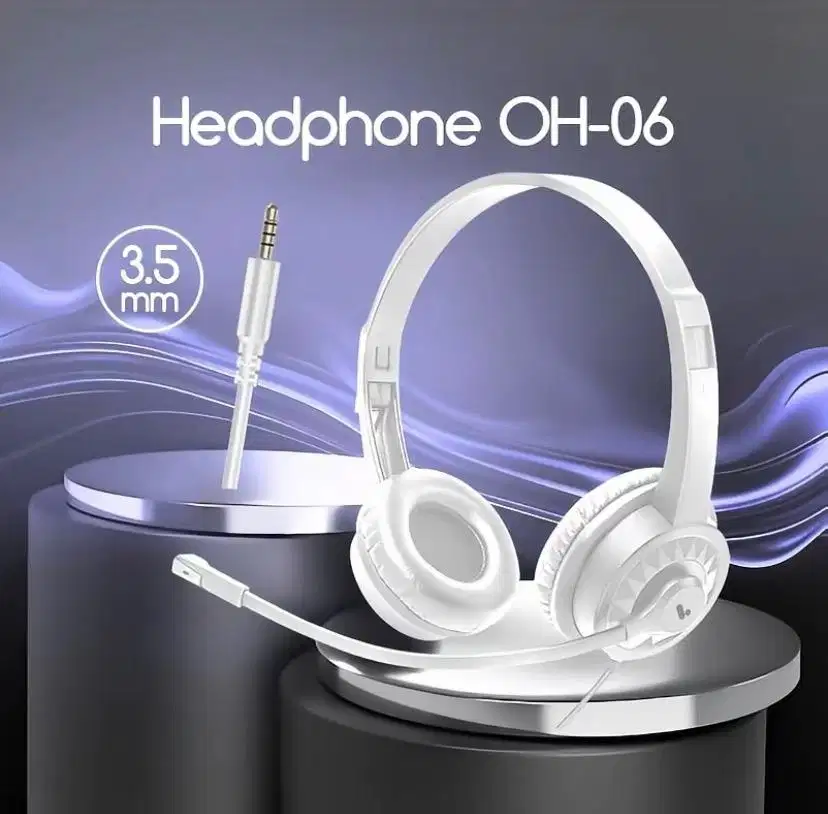 Bonkyo Headphone OH-06 Putih dengan Mikrofon Gaming Kabel 3.5mm