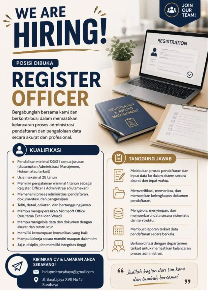Register Officer, Admin Sosial Media, Apoteker dan Elektromedis