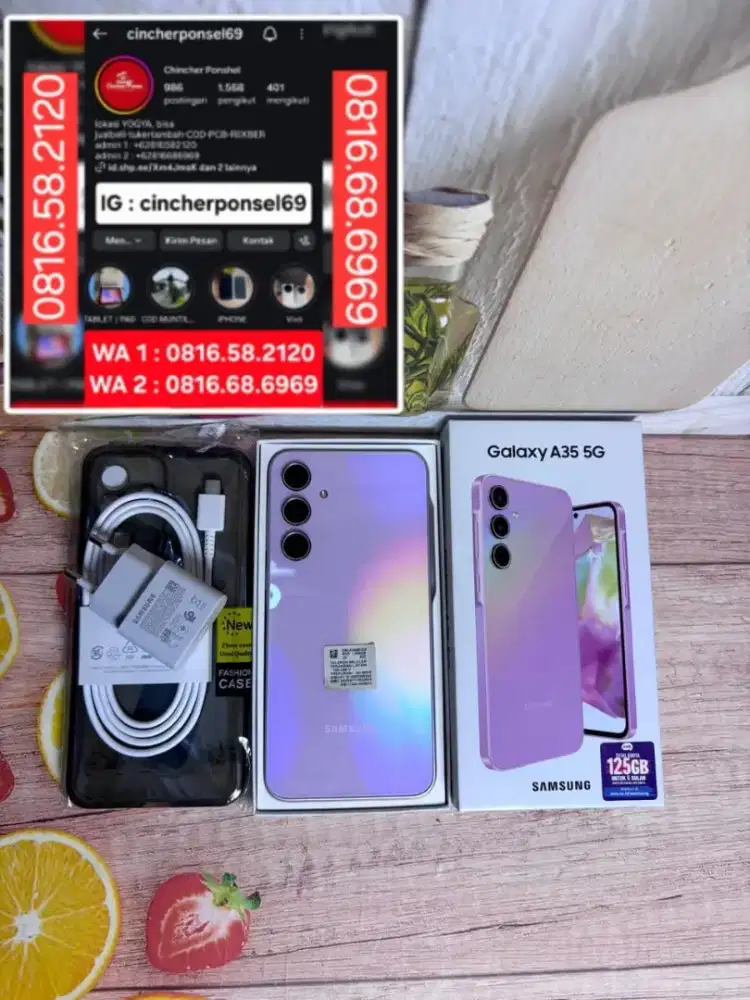 Jual hp likenew samsung A35 5g 8/256 istimewa grns resmi free ADAPTOR