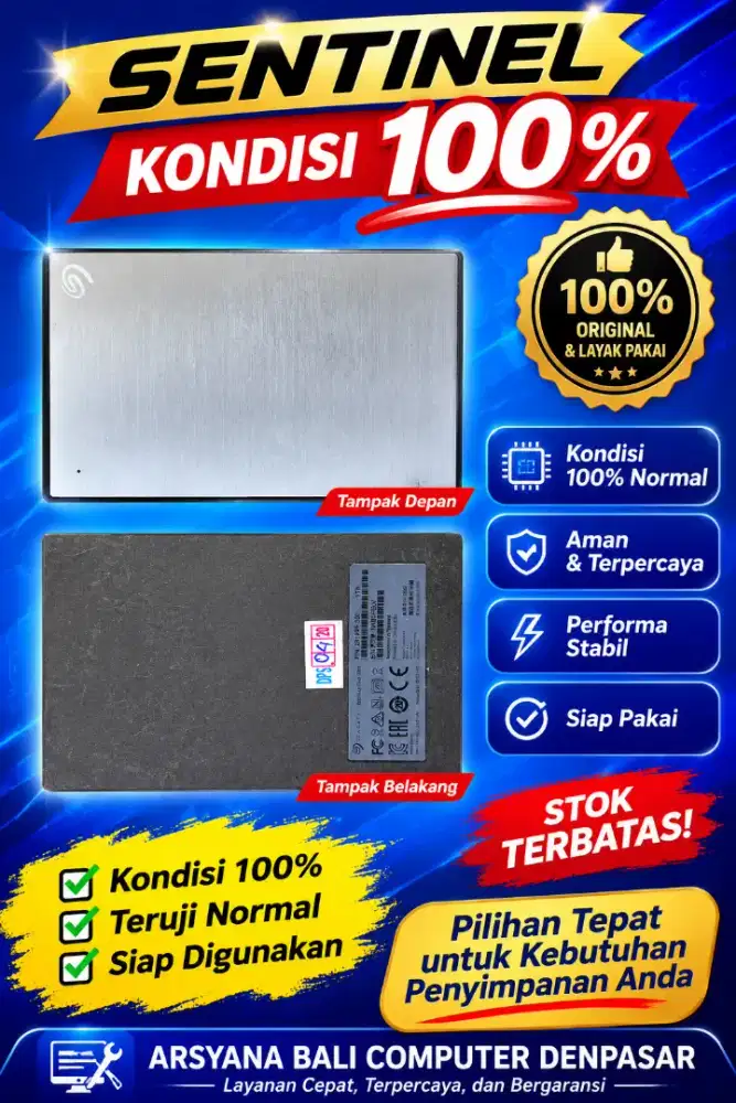 HARDISK EKSTERNAL SEAGATE 1000GB/1TB KONDISI NORMAL, SENTINEL 100%
