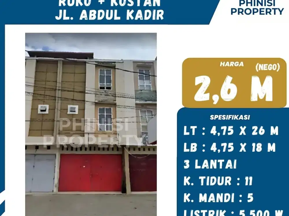 DIJUAL Ruko Kost di Jalan Abdul Kadir
