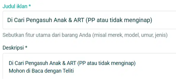 Di Cari Pengasuh Anak & ART (PP atau tidak menginap)